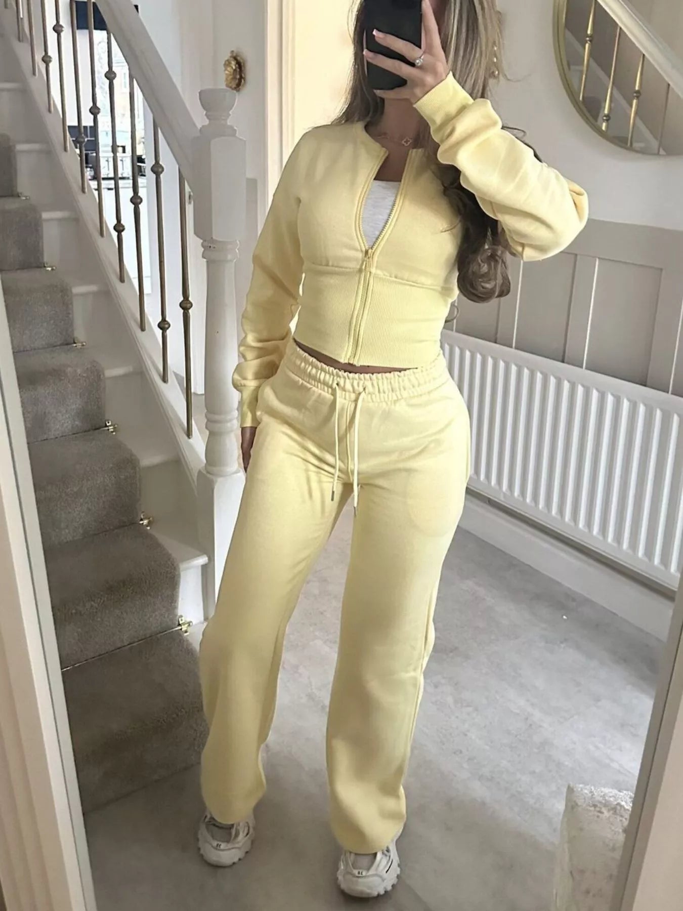 Zip-Up Crop Hoodie and High-Waisted Pants Set Secondary image