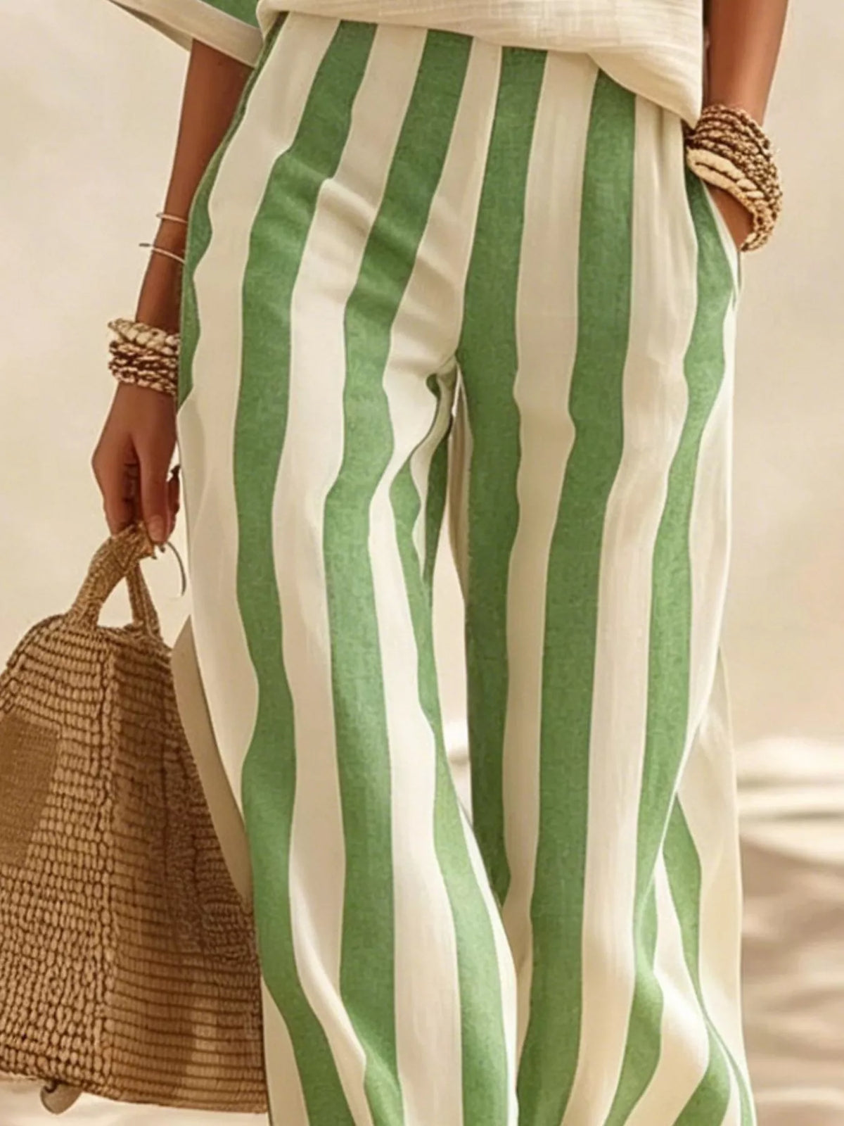 Full Size Striped Half Sleeve Top and Pants Set Plus Size - photo 12