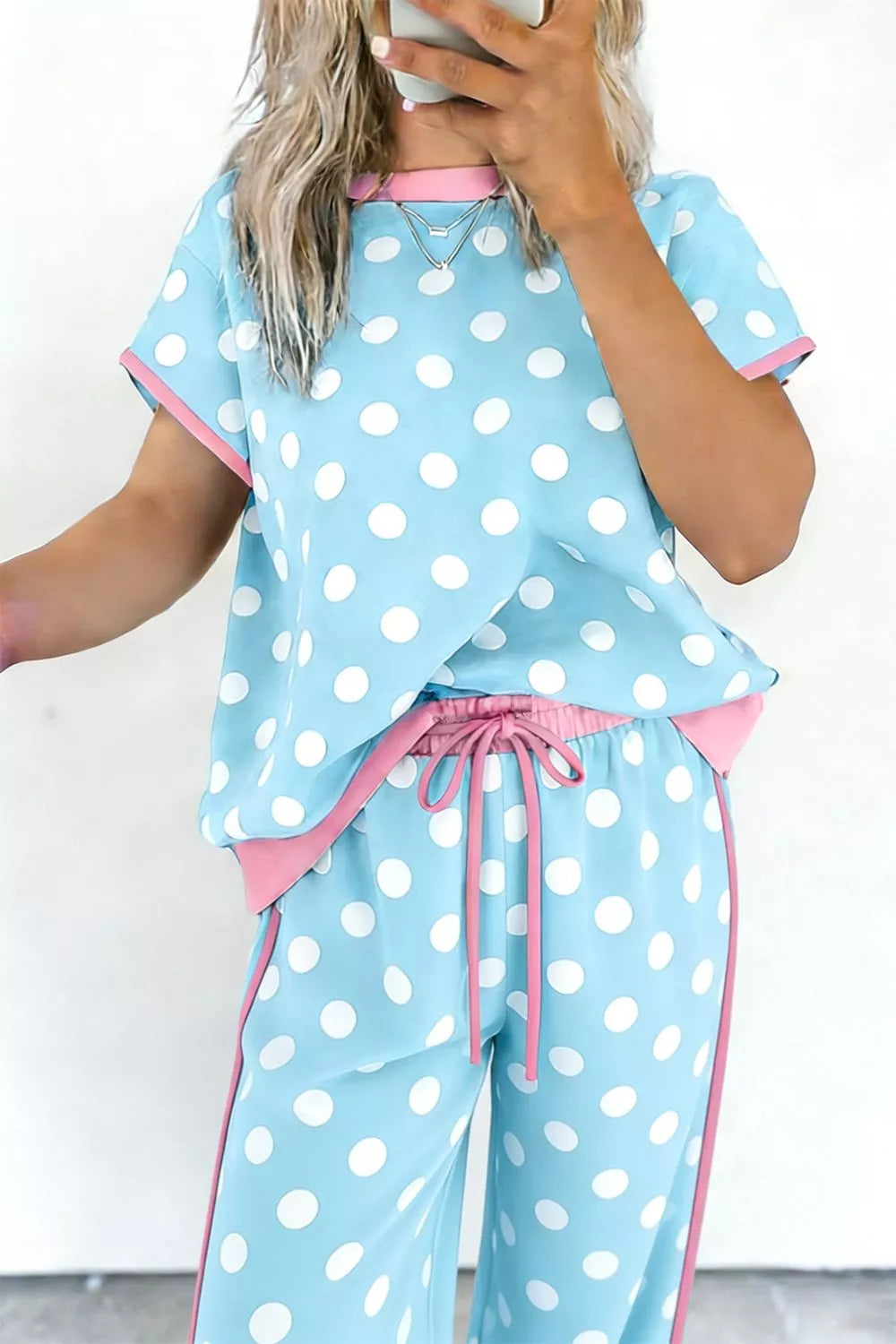 Polka Dot Contrast Trim Top and Pants Set Secondary image