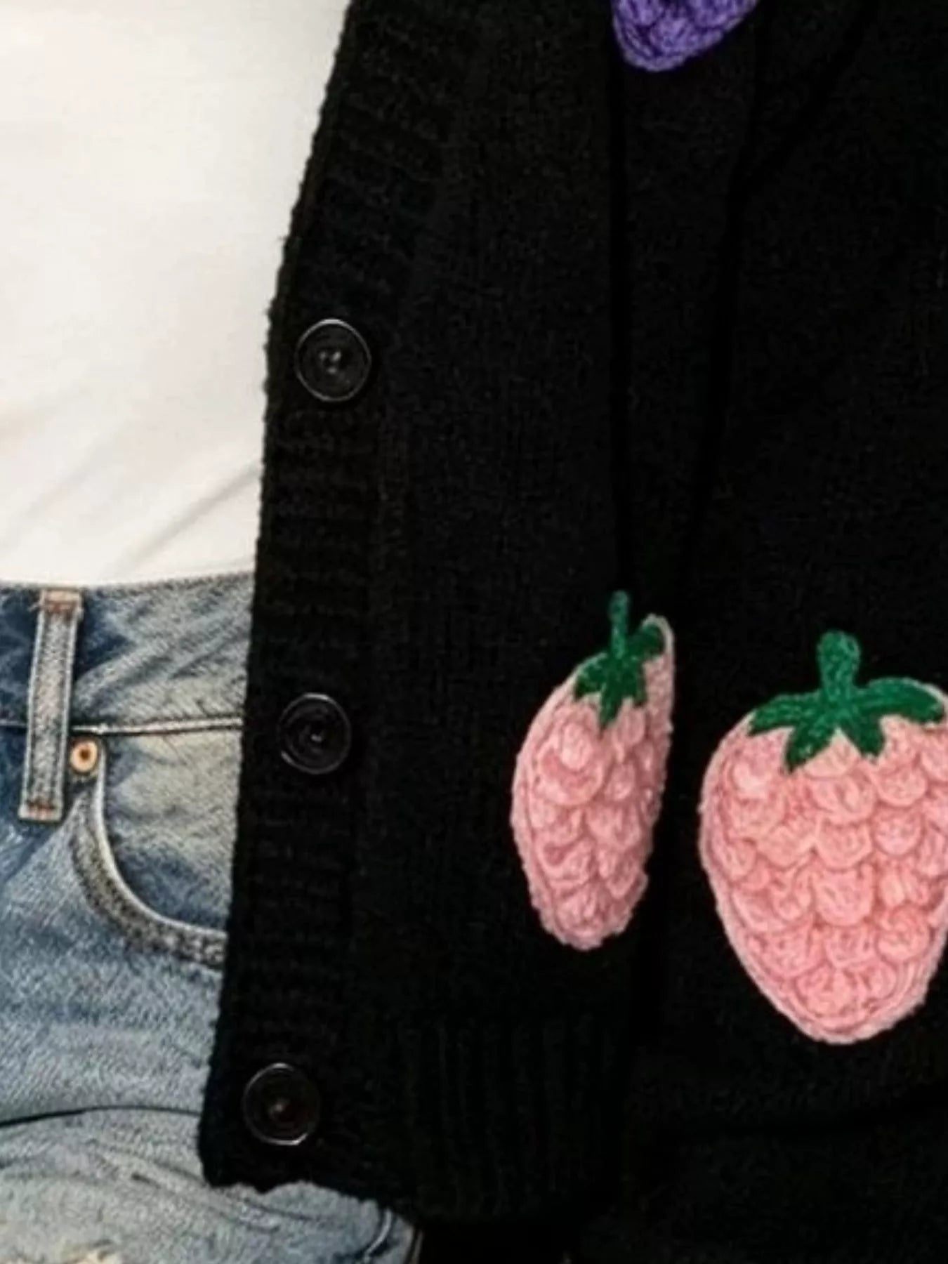 Full Size Fruit Applique Knit Cardigan Plus Size Secondary image