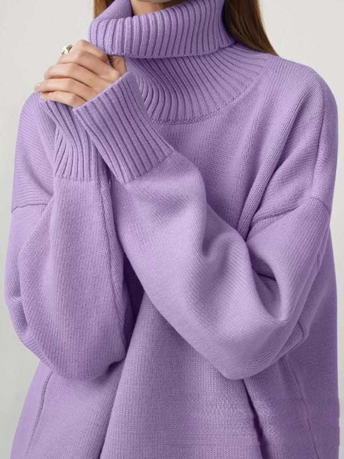 Women's Oversized Ribbed Turtleneck Sweater – Dropped Shoulder Relaxed Fit - photo 41