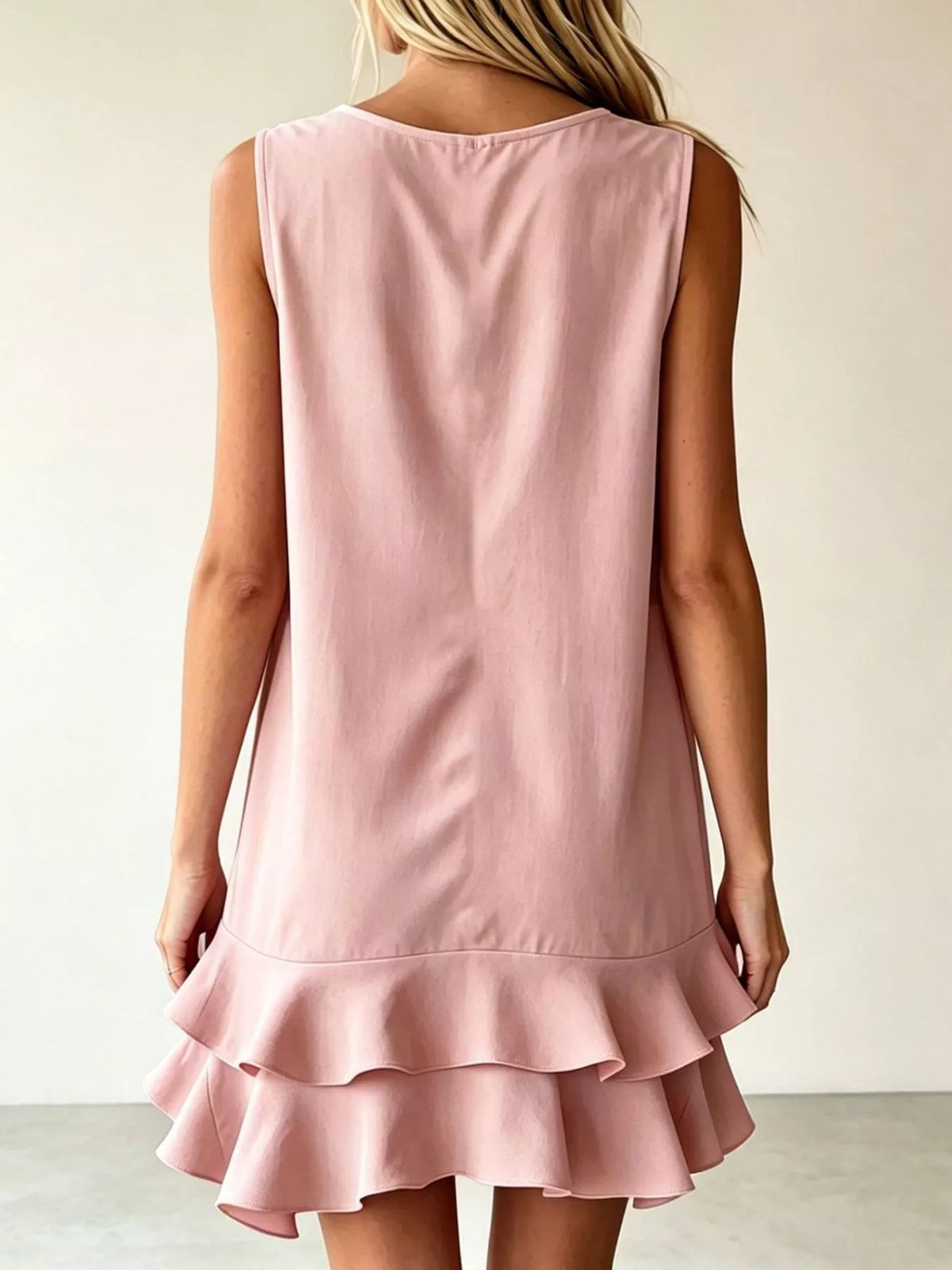 Full Size Sleeveless V-Neck Tiered Ruffle Mini Dress Plus Size - photo 12