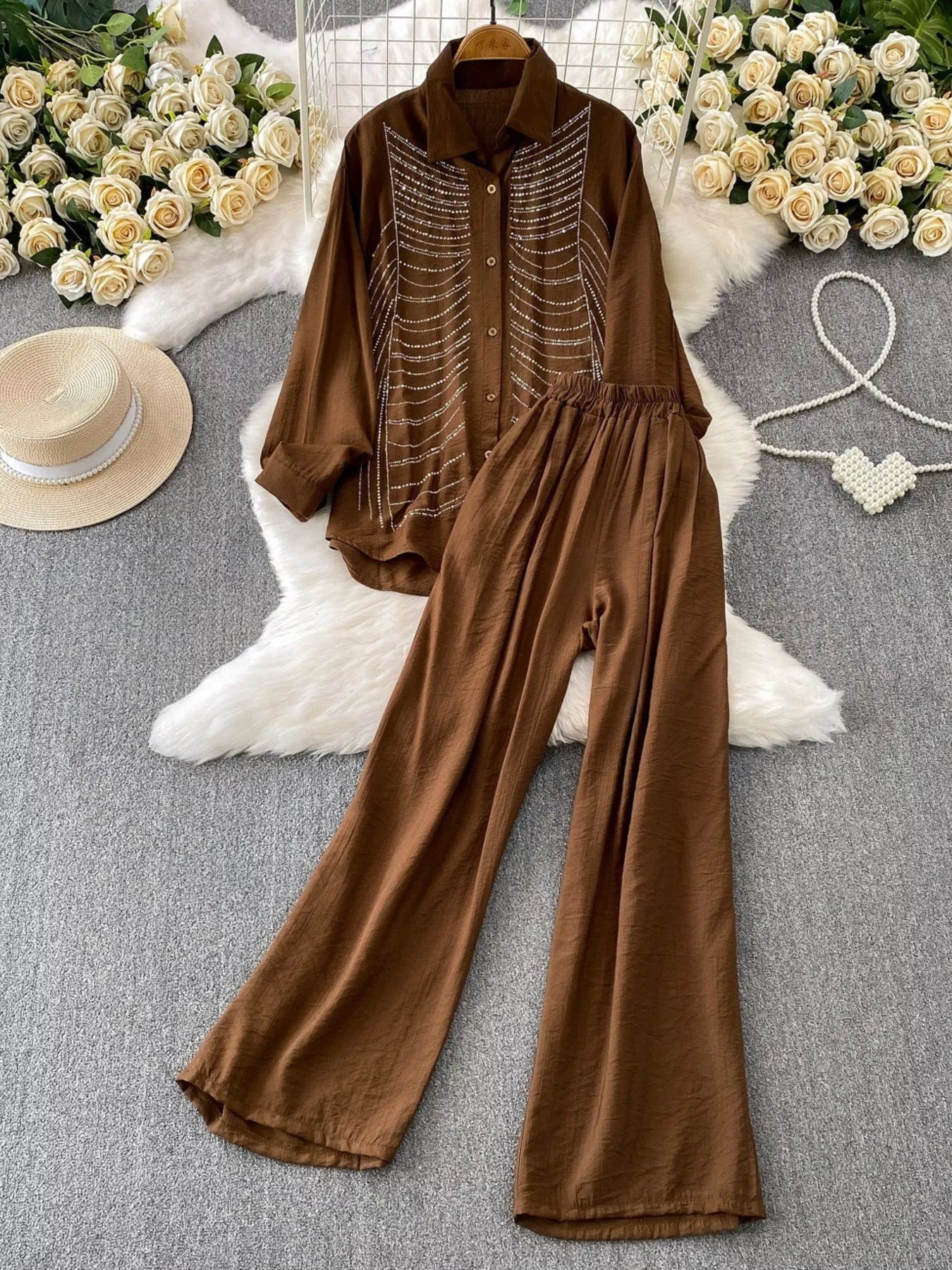 Rhinestone Button Up Shirt and Pants Set Secondary image