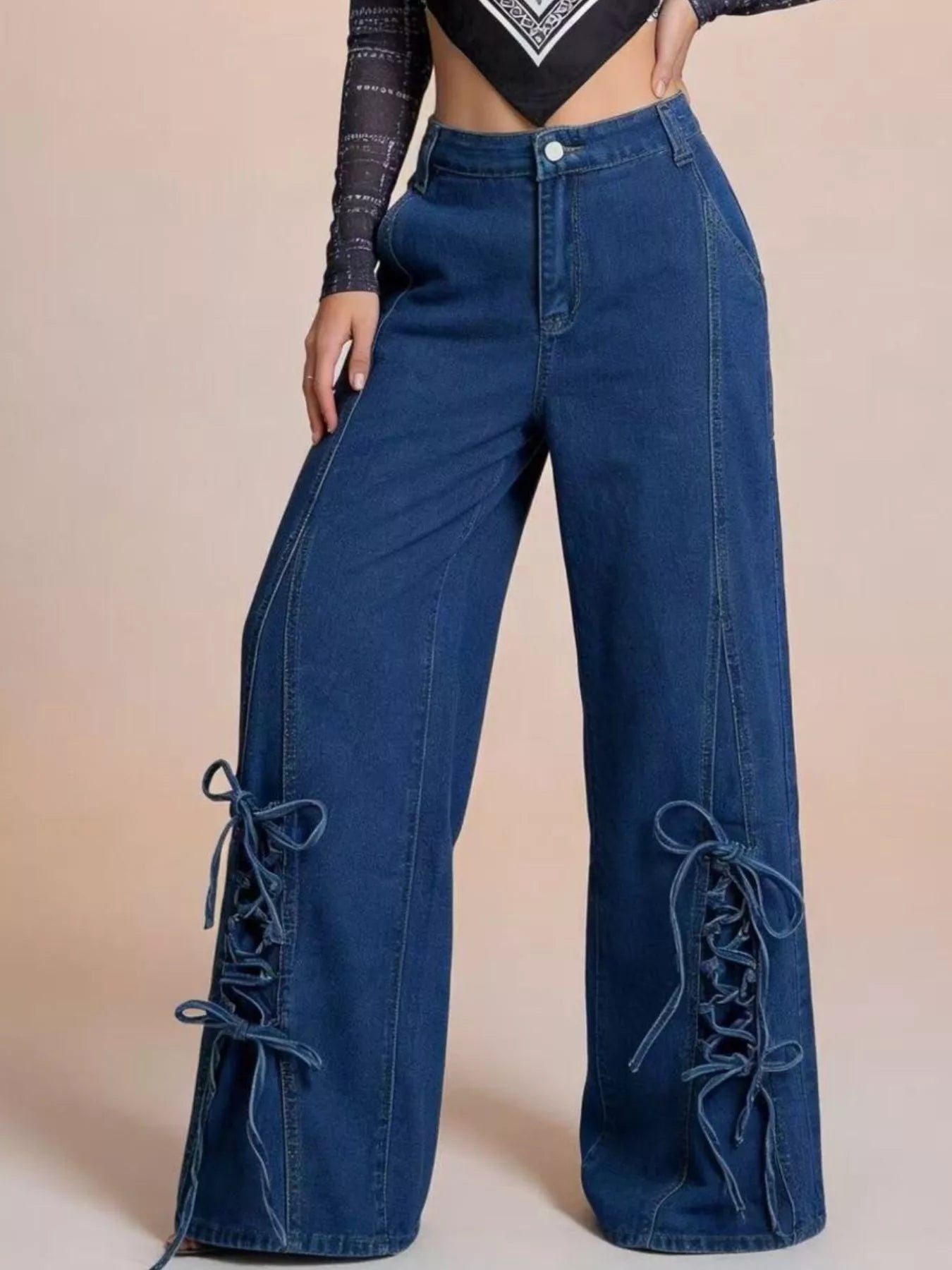 Lace-Up Wide Leg Jeans Secondary image