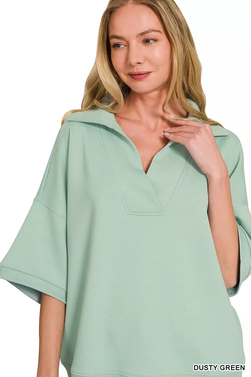 Zenana Scuba Collared Short Sleeve Pullover Secondary image