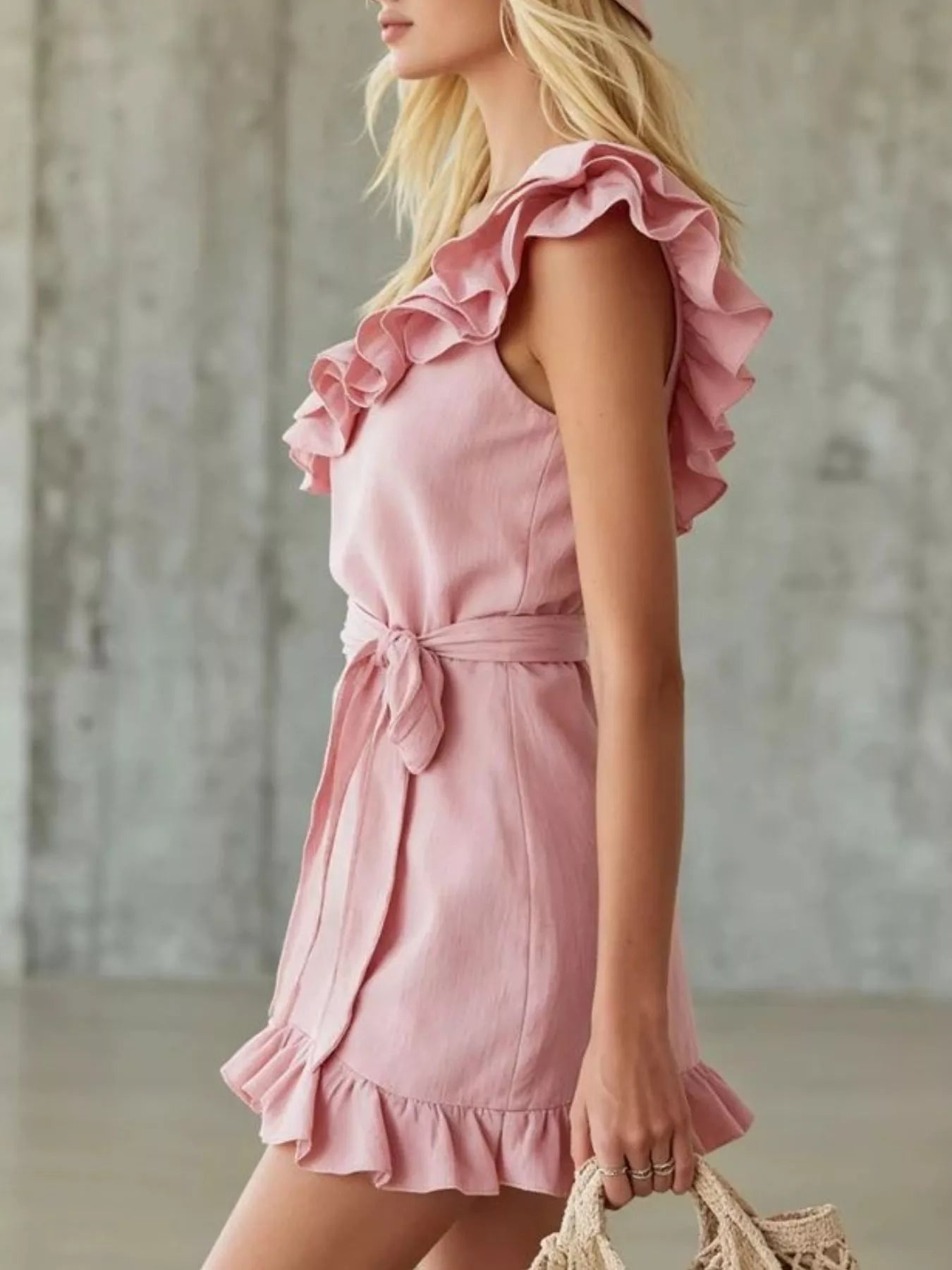 One-Shoulder Ruffle Trim Wrap Dress Secondary image