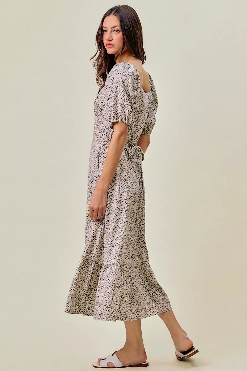 SO ME Ditsy Floral Self Belt On Elastic Waist Maxi Dress Secondary image