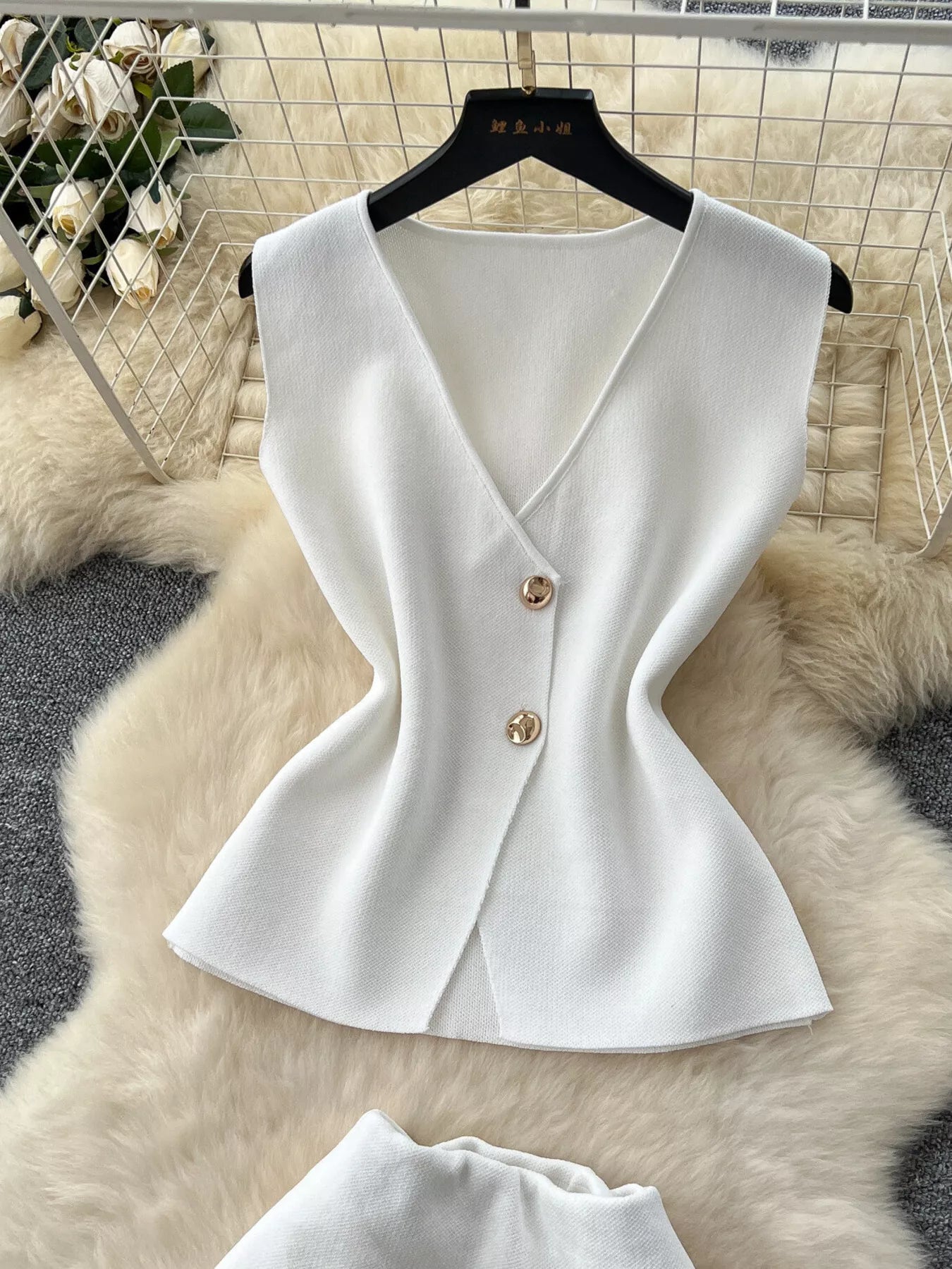 Button Up Sleeveless Top and Skirt Set Secondary image