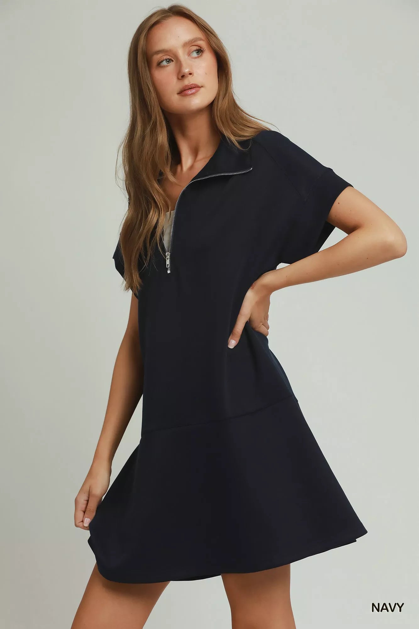 Umgee Collared Quarter Zip Dress with Size Pocket Secondary image