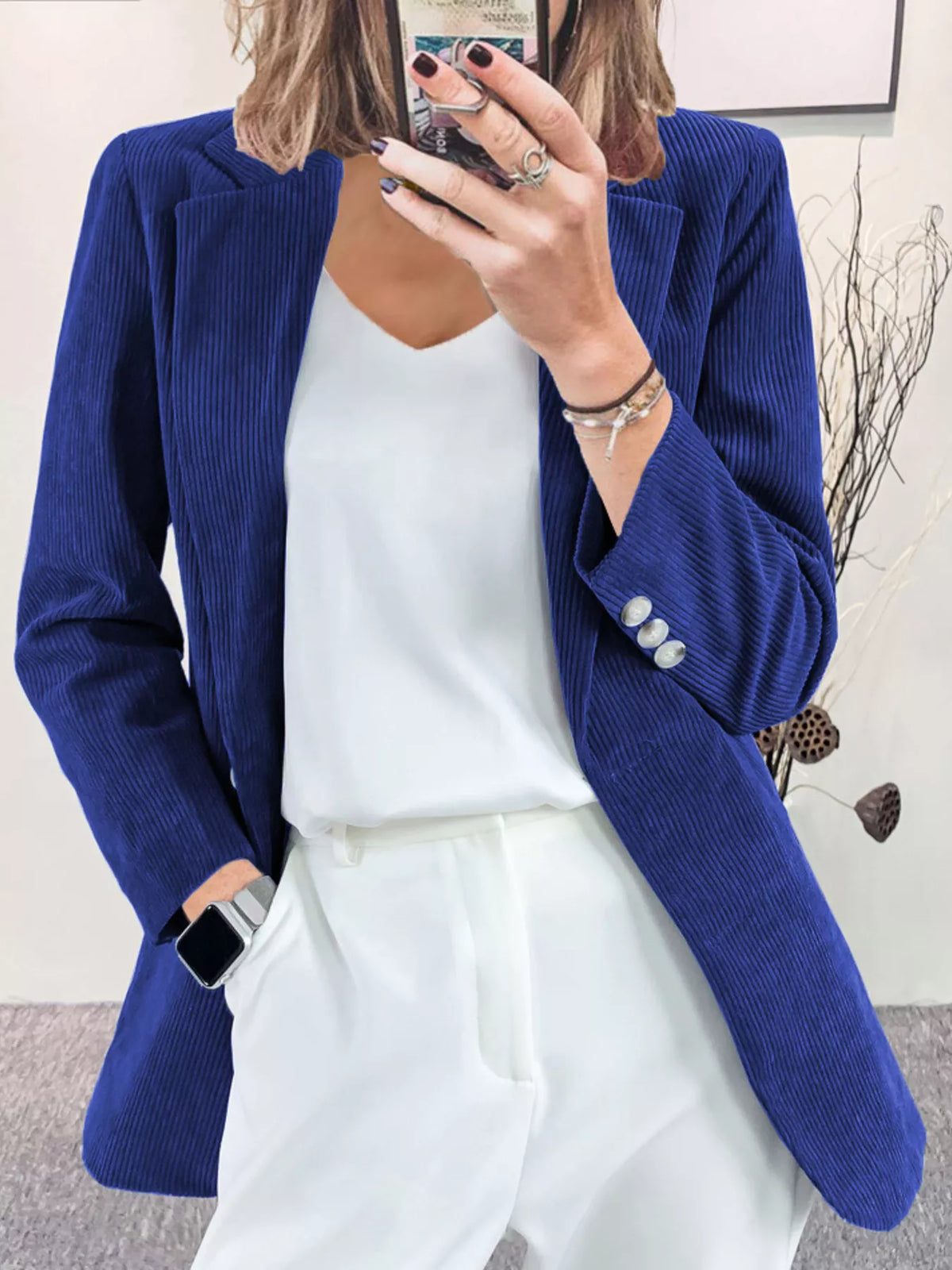 Corduroy Lapel Collar Casual Blazer - photo 10