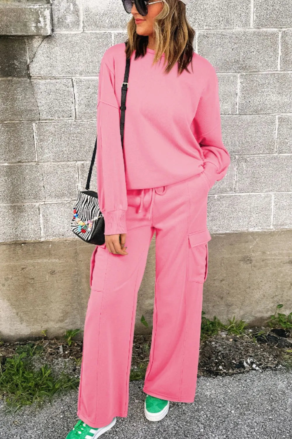 Full Size Round Neck Long Sleeve Top and Drawstring Pants Set Secondary image
