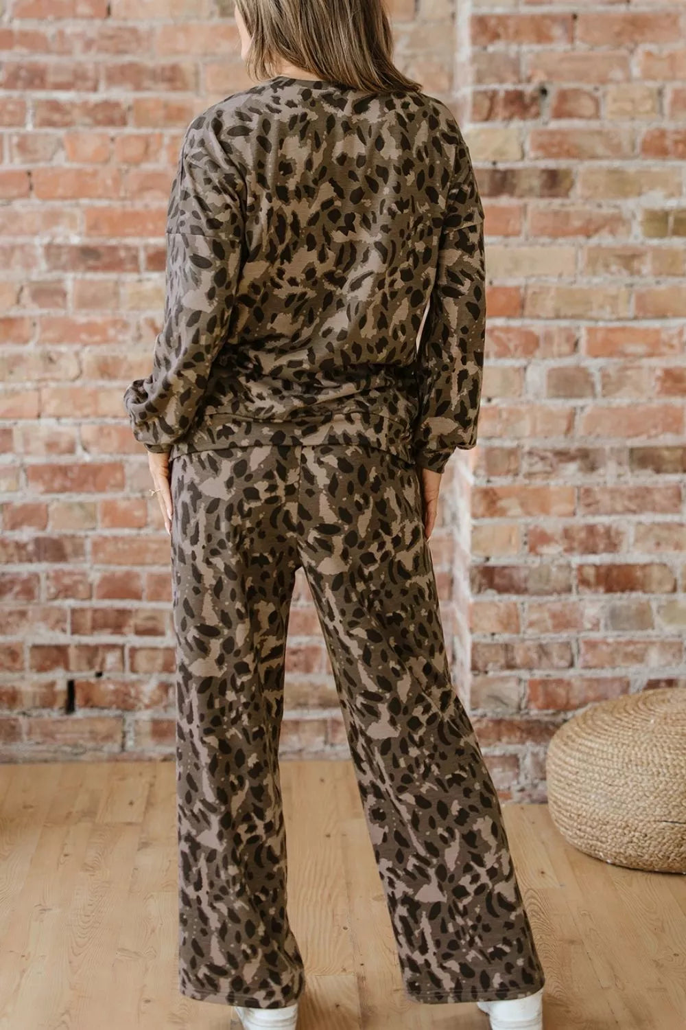 Leopard Print Long Sleeve Top and Pants Set Secondary image