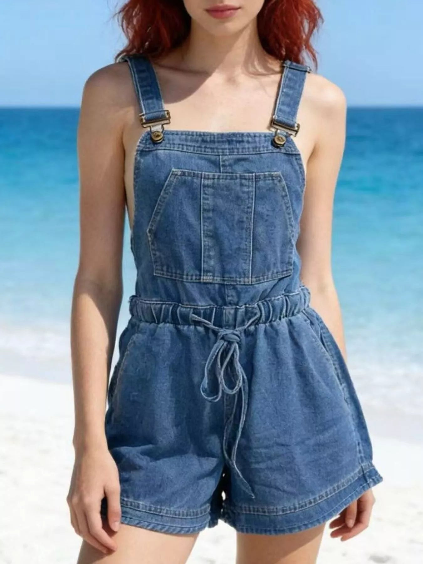 Casual Tie Back Denim Overall Shorts Secondary image