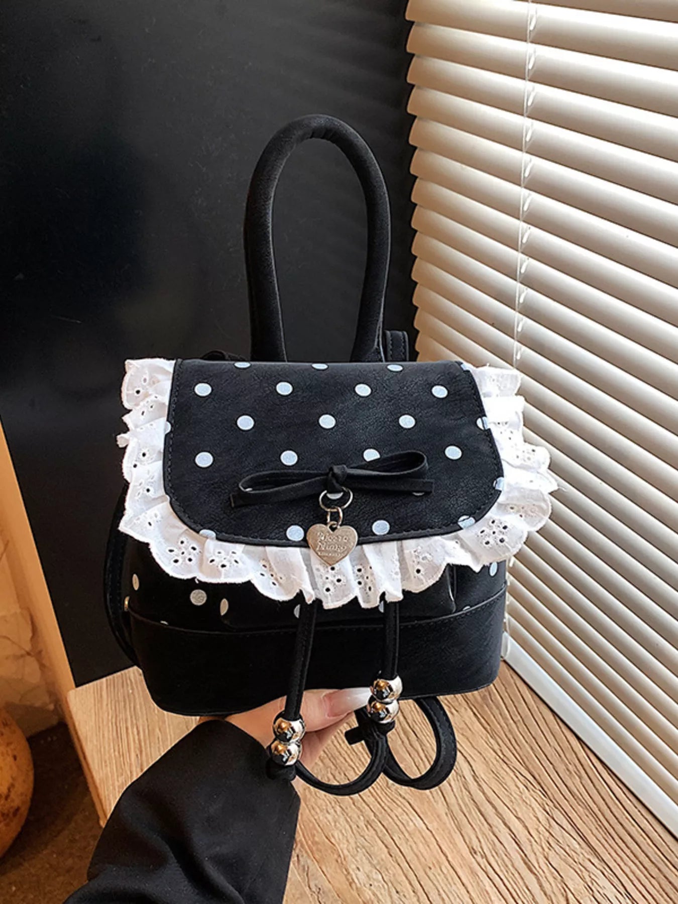 Polka Dot Lace Trim Backpack Bag Secondary image