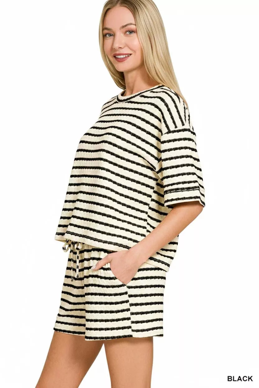 Zenana Striped Short Sleeve Tee & Shorts Set Secondary image