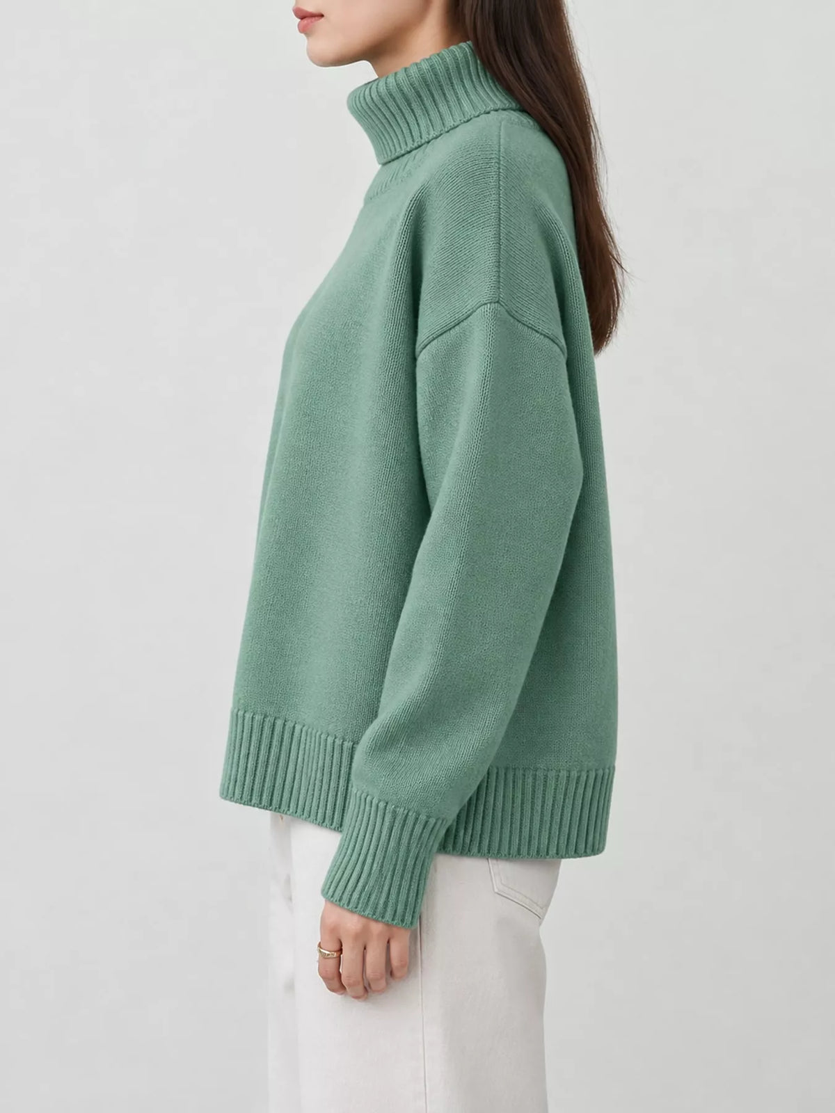 Women's Oversized Ribbed Turtleneck Sweater – Dropped Shoulder Relaxed Fit - photo 38