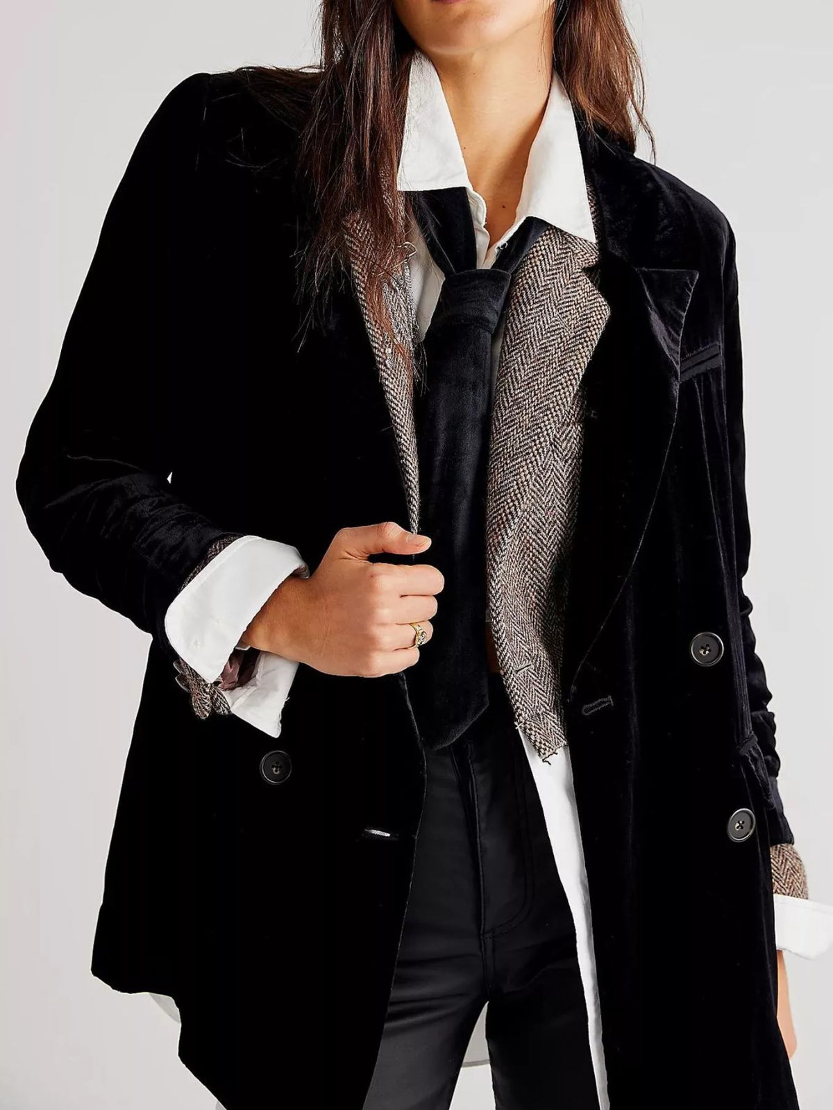 Lapel Collar Button Up Blazer – Gold / Black - photo 5