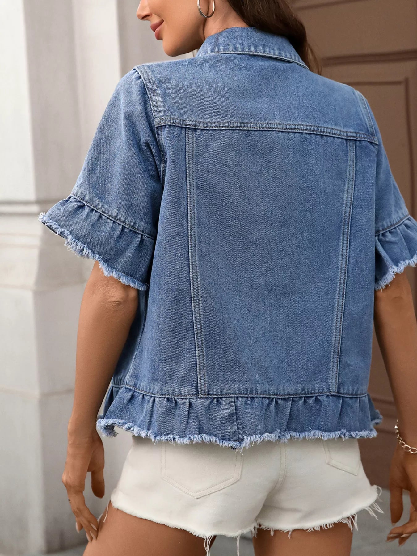 Raw Hem Button Up Denim Jacket Secondary image