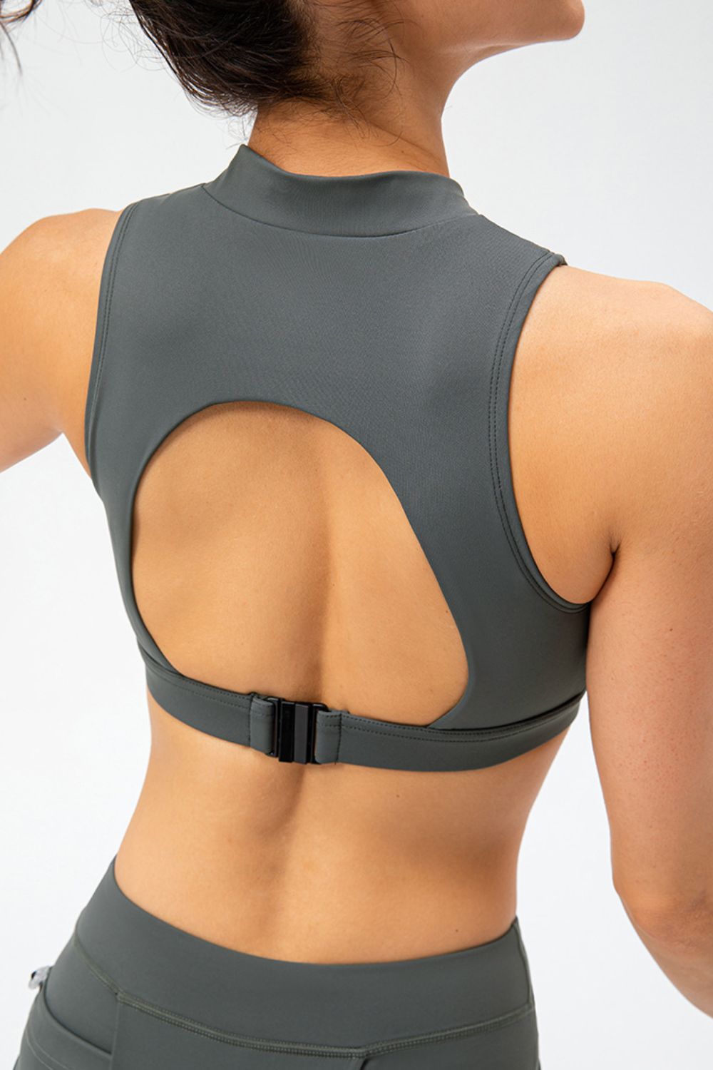 Full Size Cropped Cutout Back Zipper Front Active Tank Top Secondary image