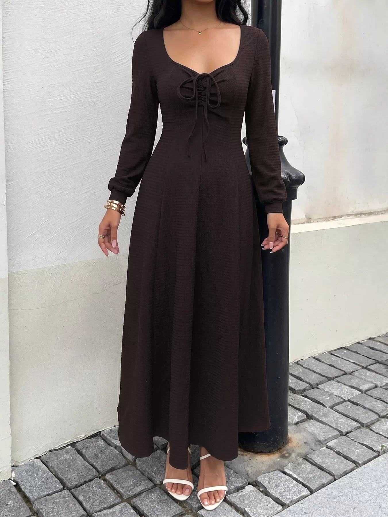 Long Sleeve Tie-Front Maxi Dress Secondary image