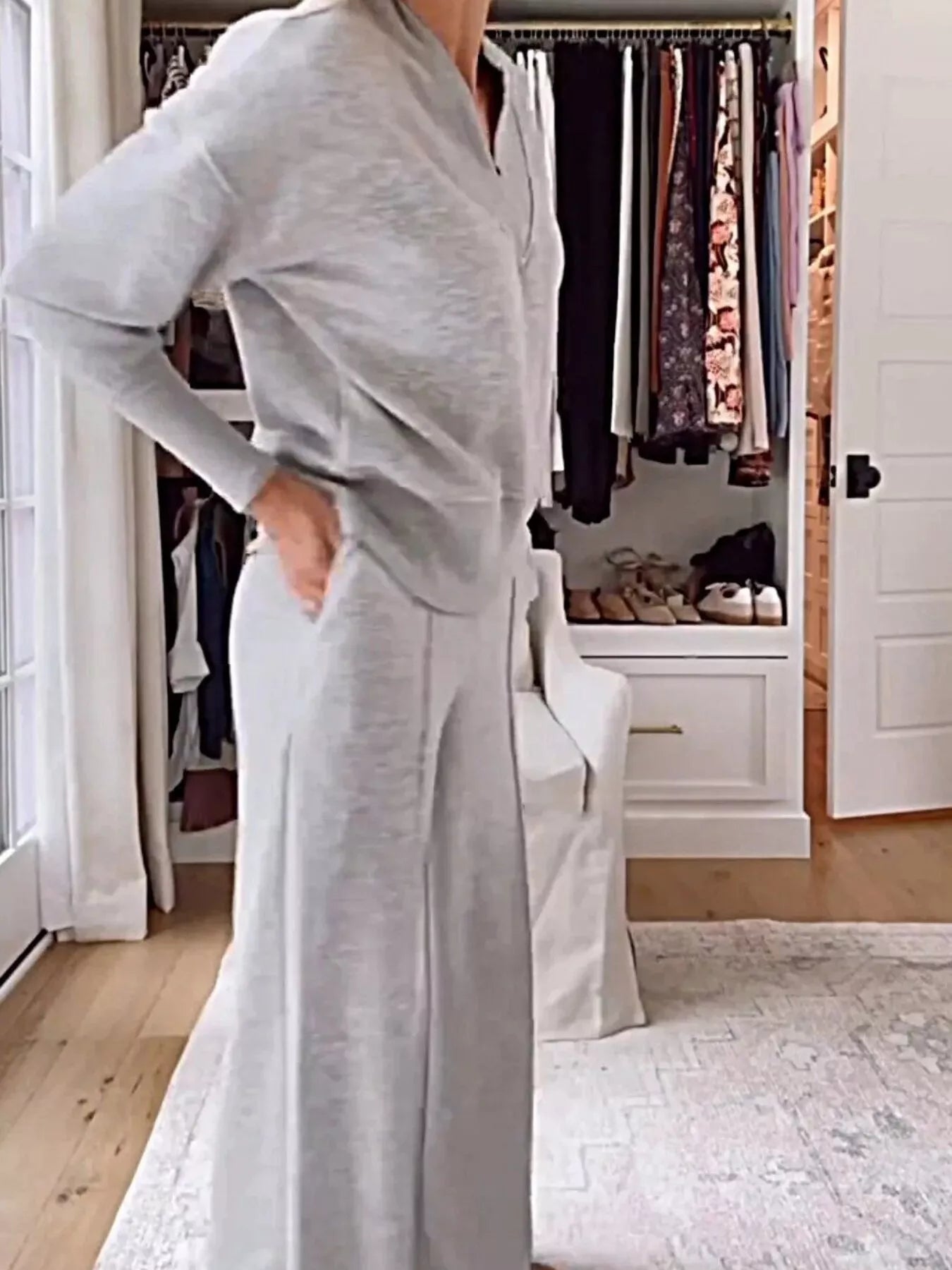 Full Size Cozy V-Neck Top and Pants Set Plus Size Secondary image
