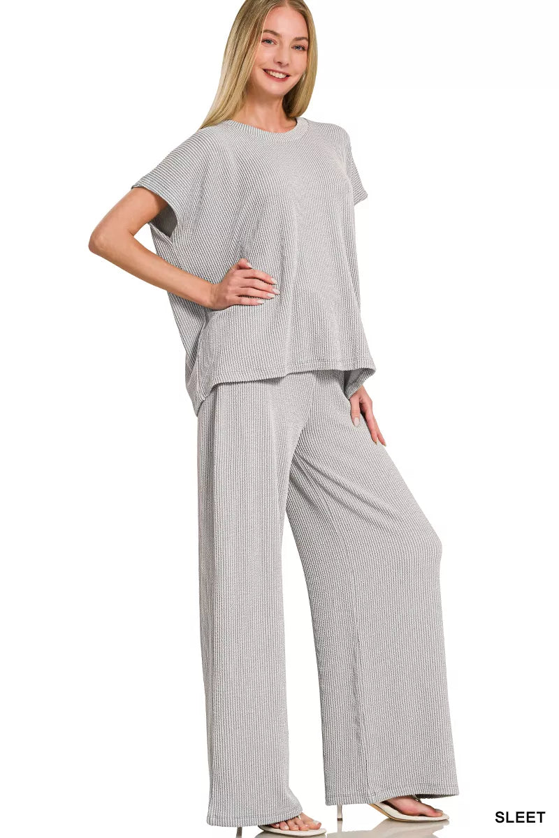 Zenana Raised Rib Relaxed Top & Pants Set Secondary image