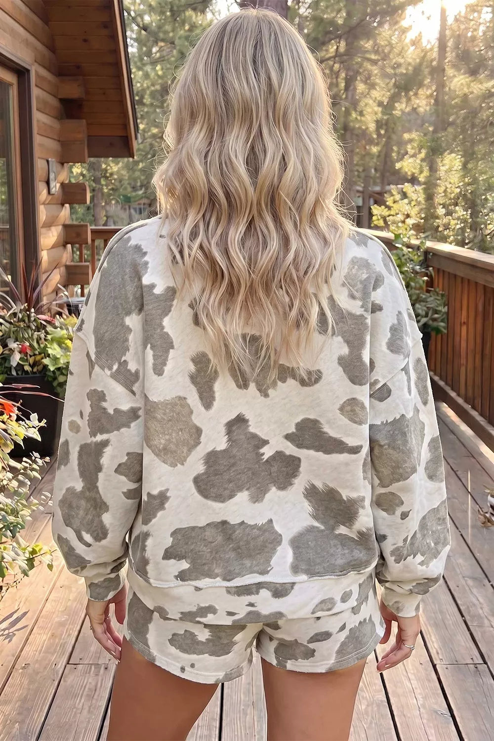 Cow Print Top and Drawstring Shorts Set Secondary image