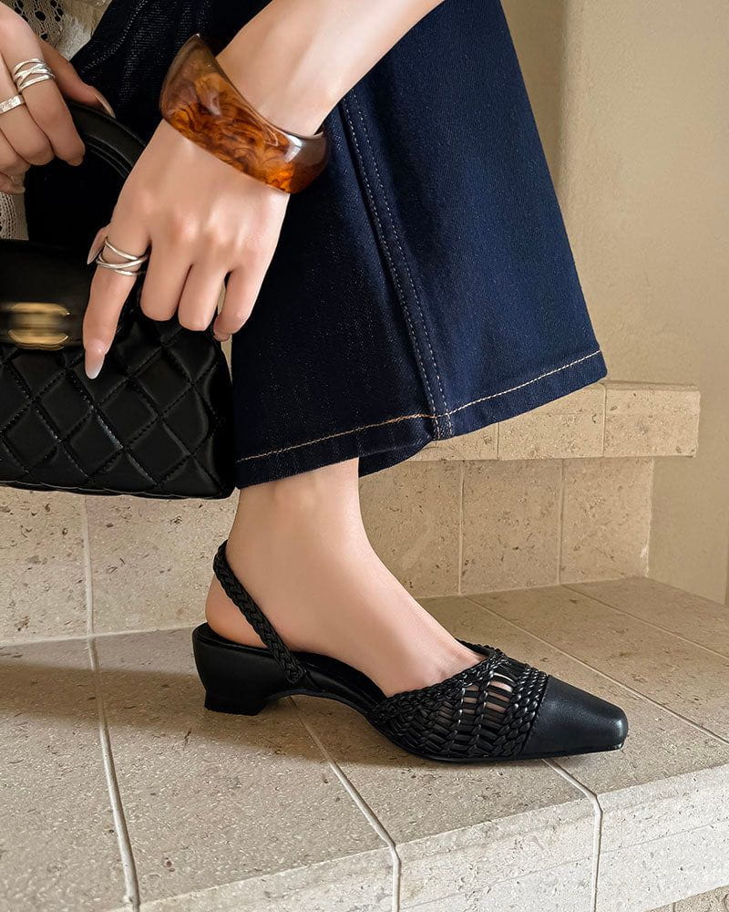 Woven Two-Tone Rattan Style Slingback Sandals