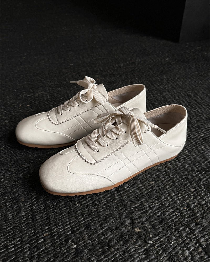Retro Nappa Leather Lace-Up Flat Sneakers