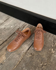 Retro Nappa Leather Lace-Up Flat Sneakers