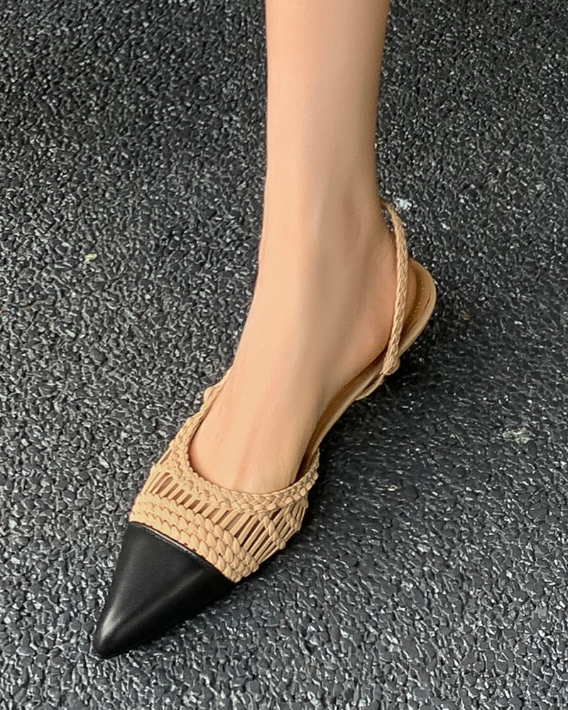 Woven Rattan Mesh Design Slingback Kitten Heel Sandals