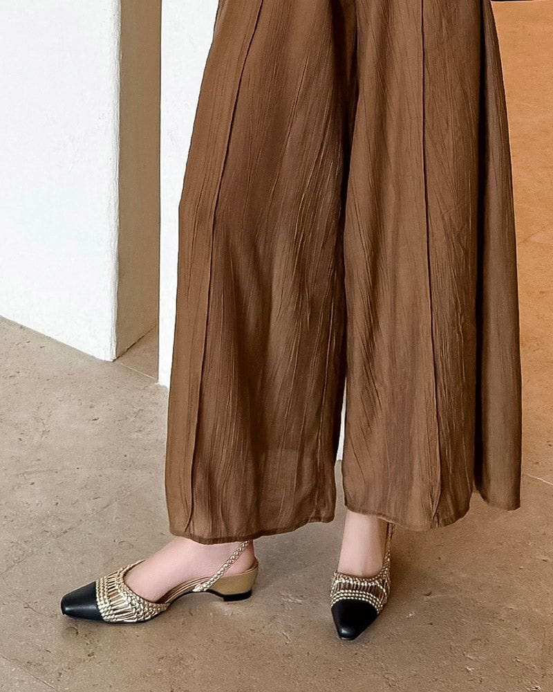 Woven Two-Tone Rattan Style Slingback Sandals