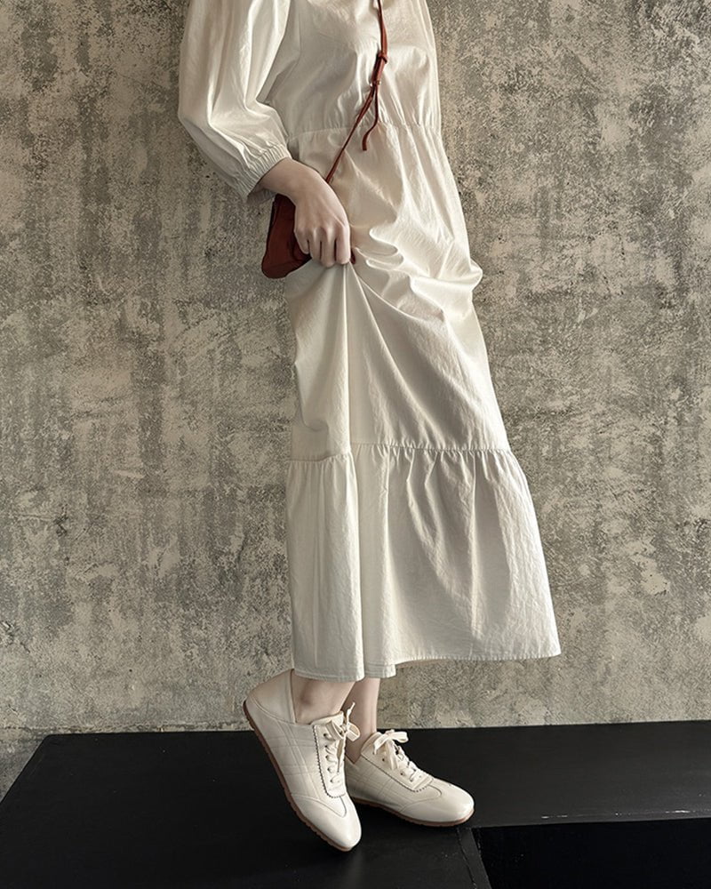 Retro Nappa Leather Lace-Up Flat Sneakers