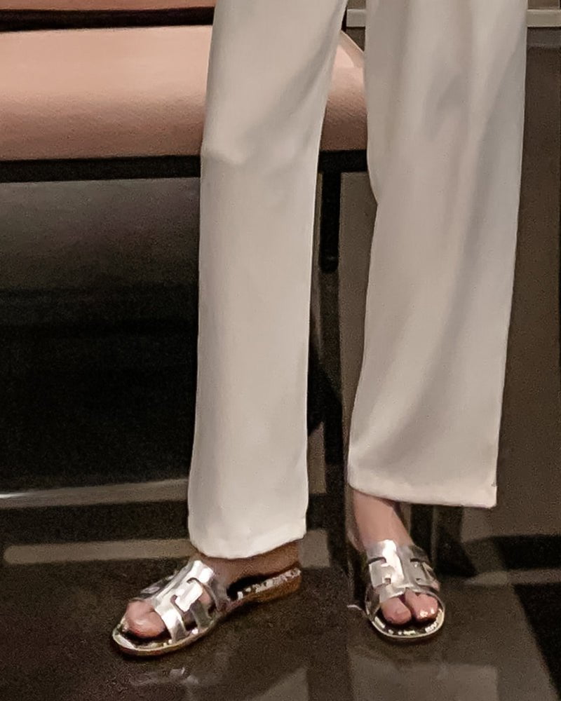 Cutout Strap Leather Flat  Slip-On Slide Sandals