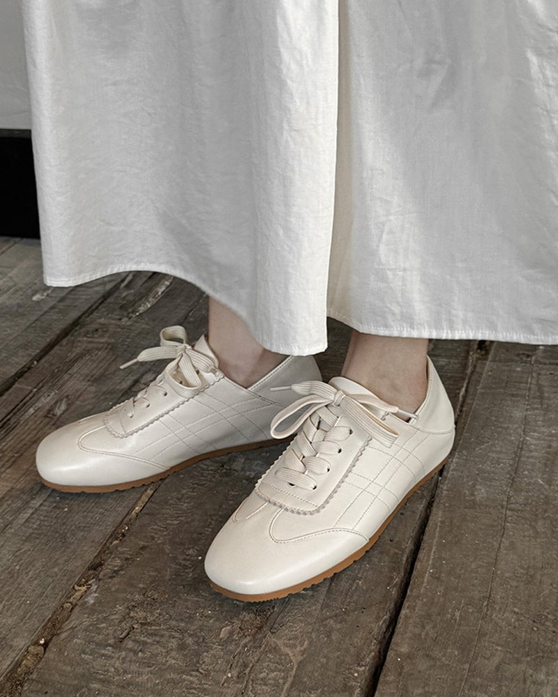 Retro Nappa Leather Lace-Up Flat Sneakers