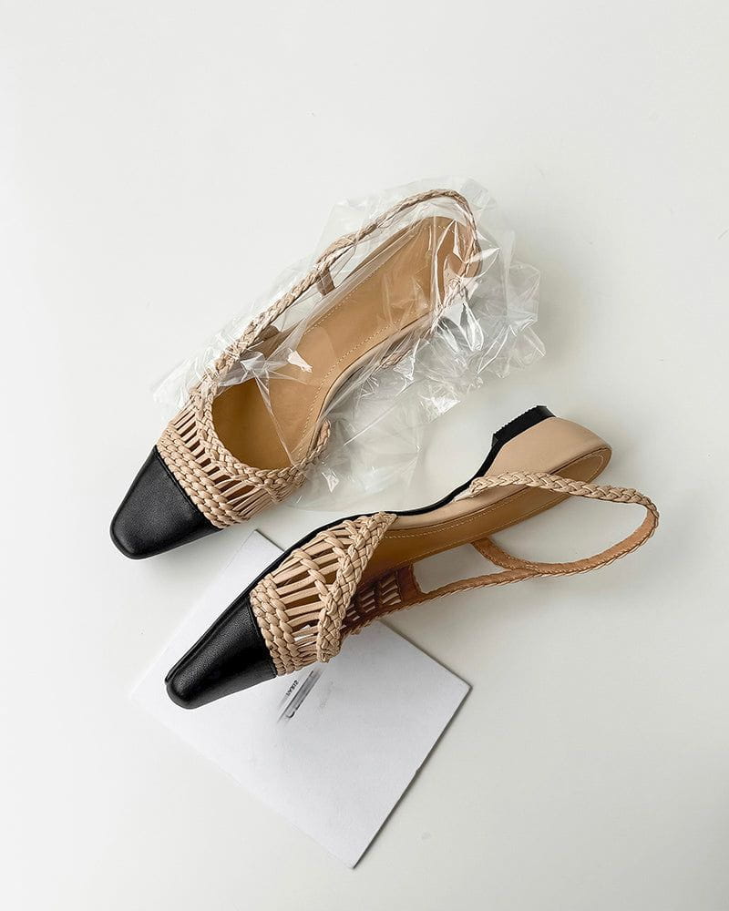Woven Two-Tone Rattan Style Slingback Sandals