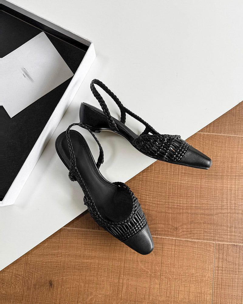 Woven Two-Tone Rattan Style Slingback Sandals