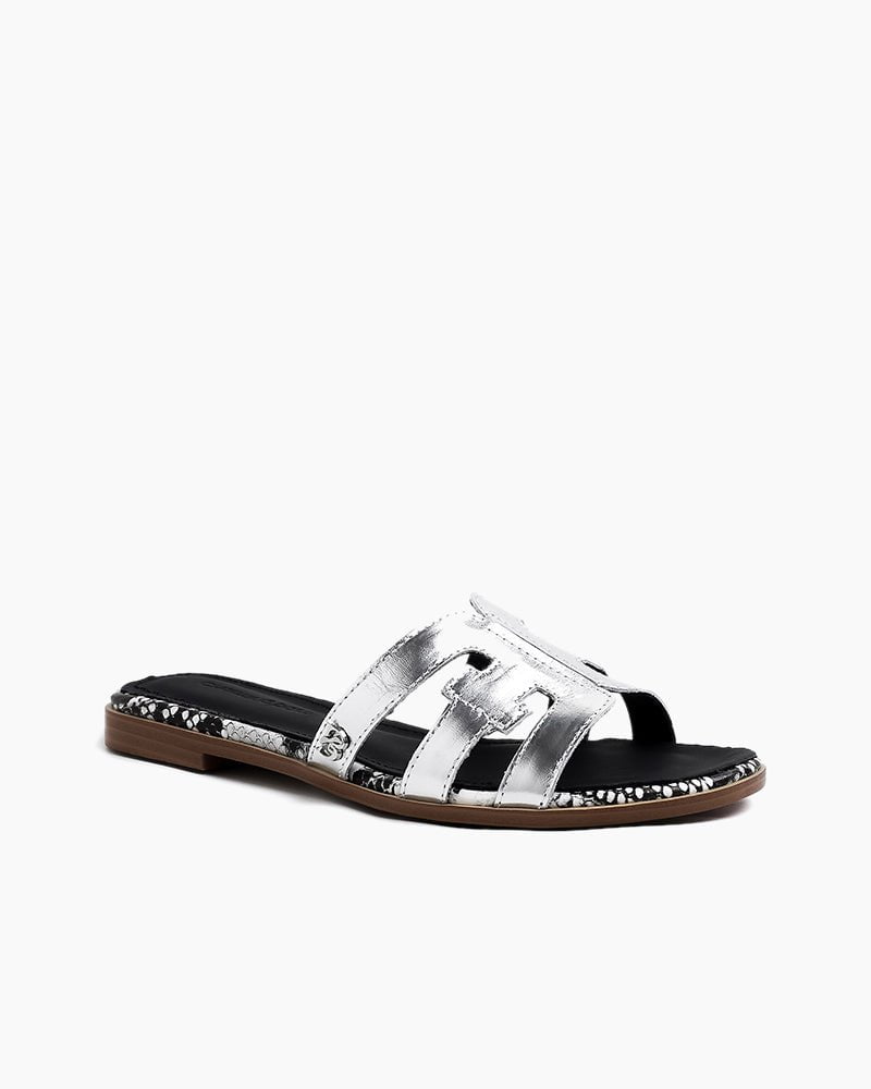 Cutout Strap Leather Flat  Slip-On Slide Sandals