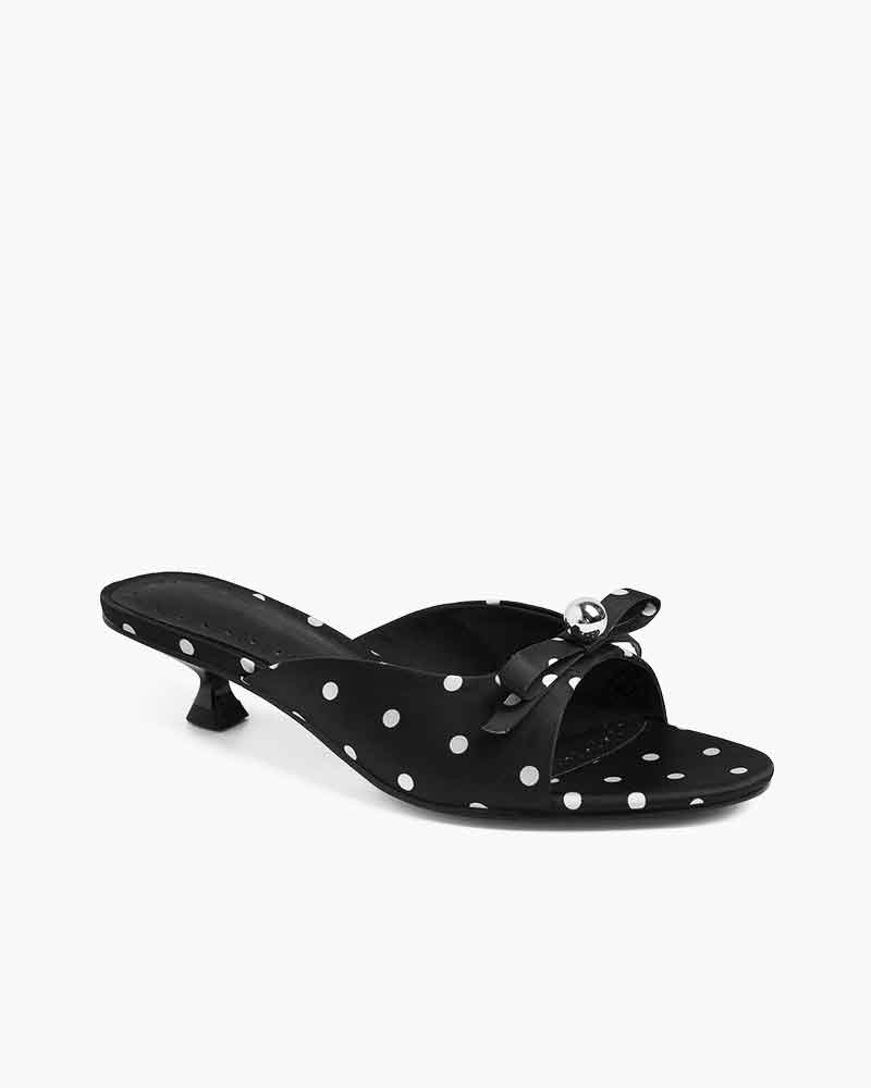 Polka Dot Bow Patent Leather Kitten Heel Sandals