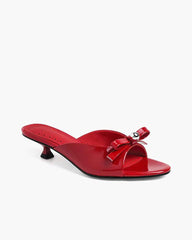 Polka Dot Bow Patent Leather Kitten Heel Sandals