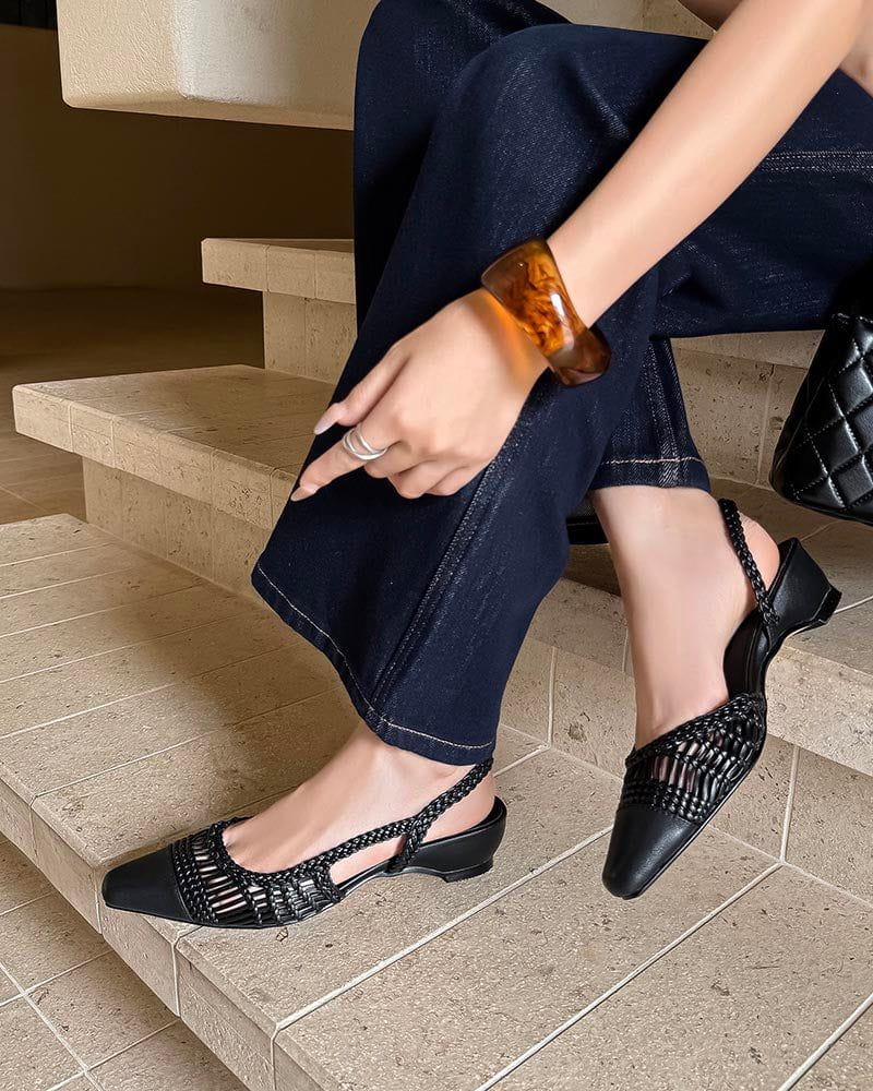 Woven Two-Tone Rattan Style Slingback Sandals