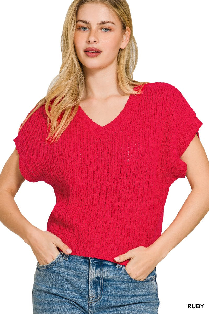 Zenana Textured Knit V-Neck Cropped Sweater Secondary image
