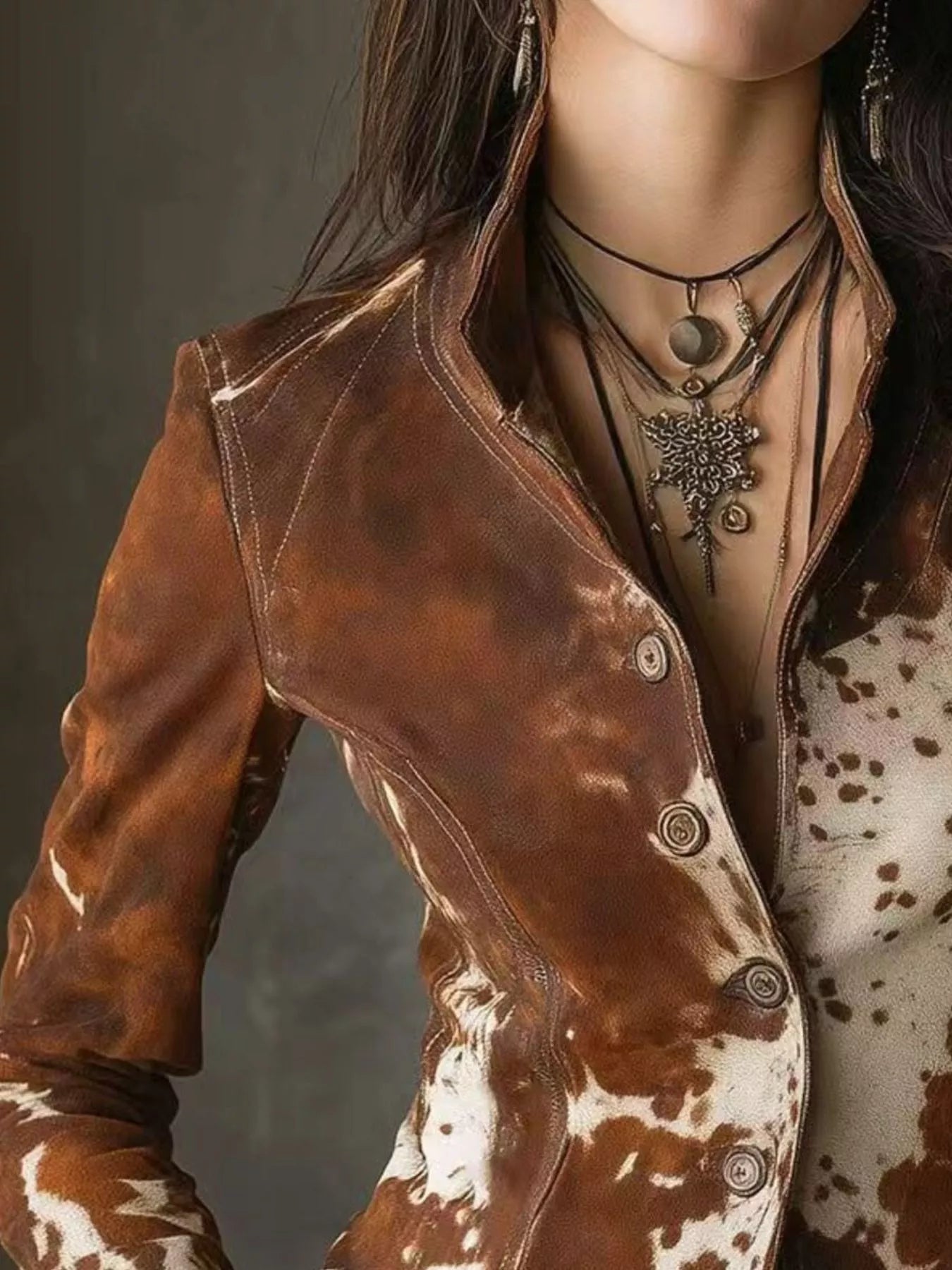 Cow Print Button Up Blazer Secondary image