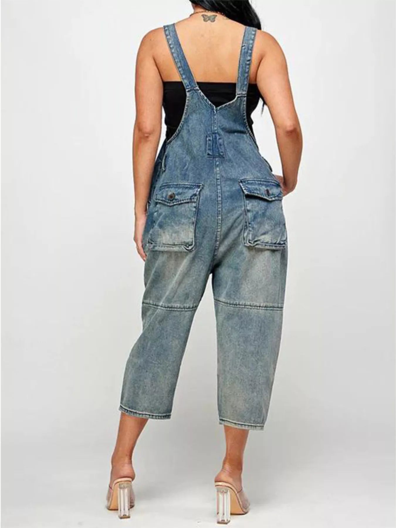 Full Size Button Front Denim Overalls with Pockets Plus Size Secondary image