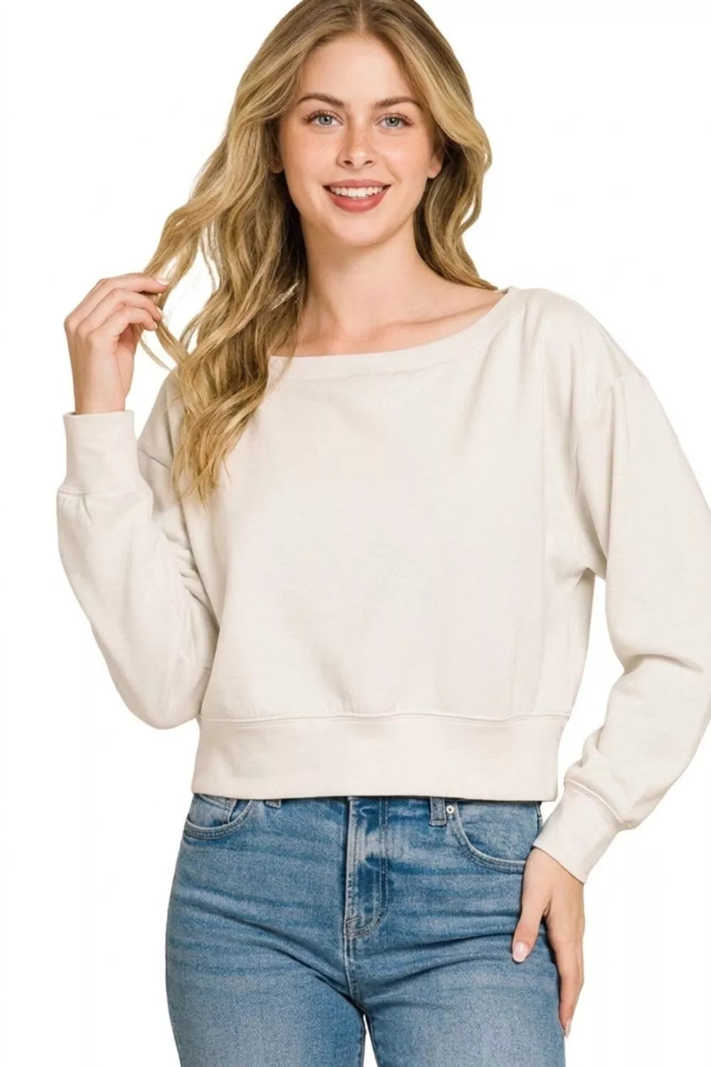 Zenana Scuba Cropped Boat Neck Pullover Sweatshirts Secondary image