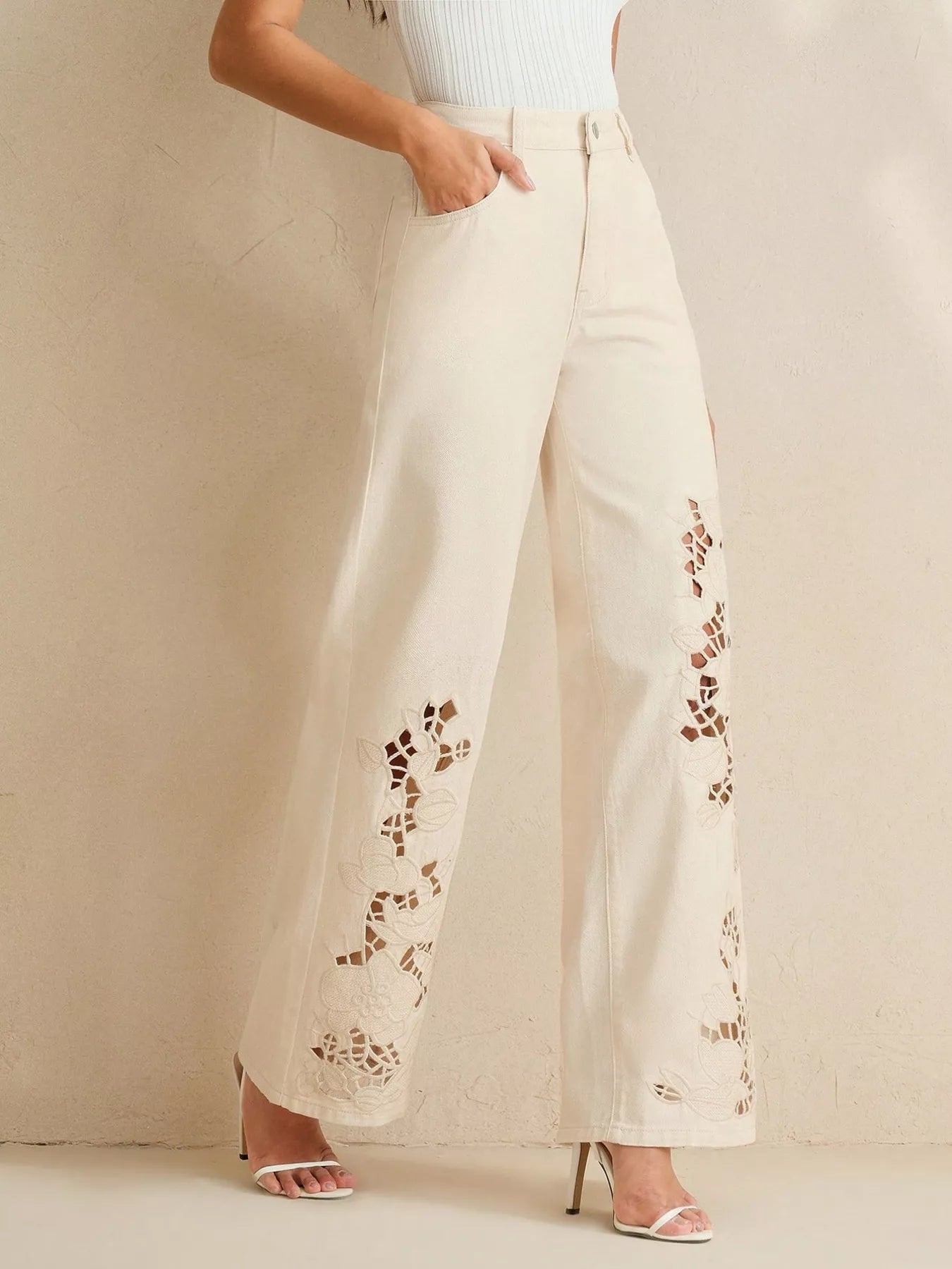 Cutout Embroidered Wide Leg Jeans Secondary image