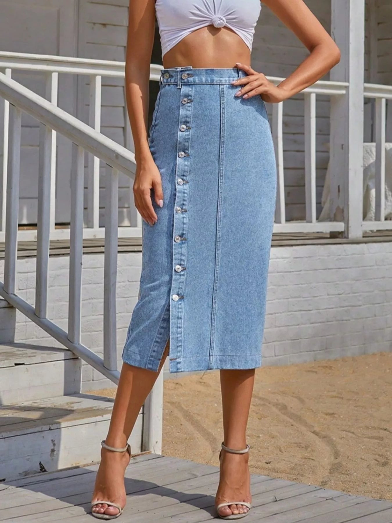 Button-Front Denim Skirt Secondary image