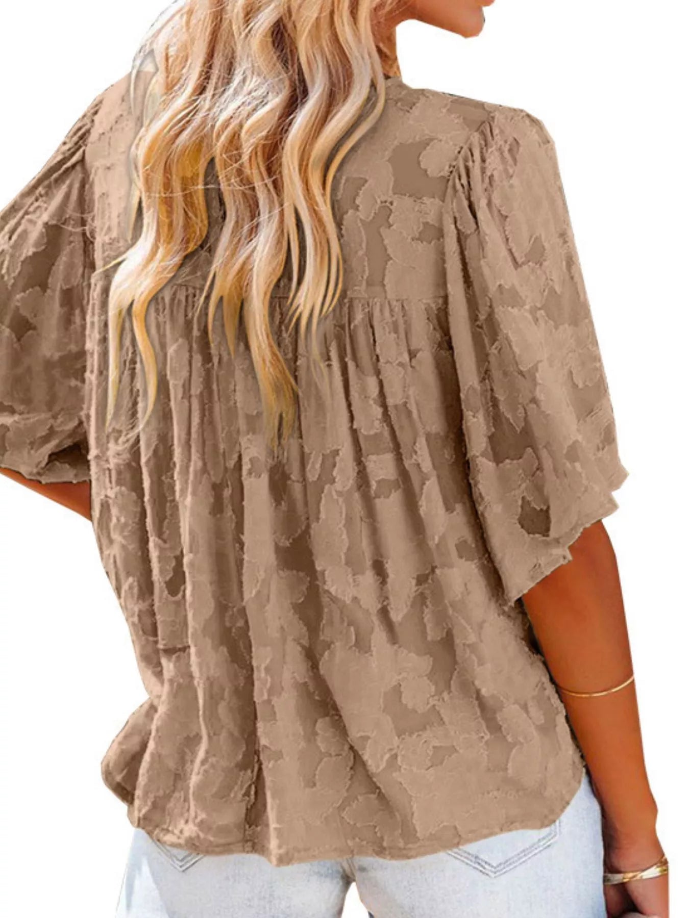 Full Size Textured V-Neck Button-Down Shirt Plus Size Secondary image