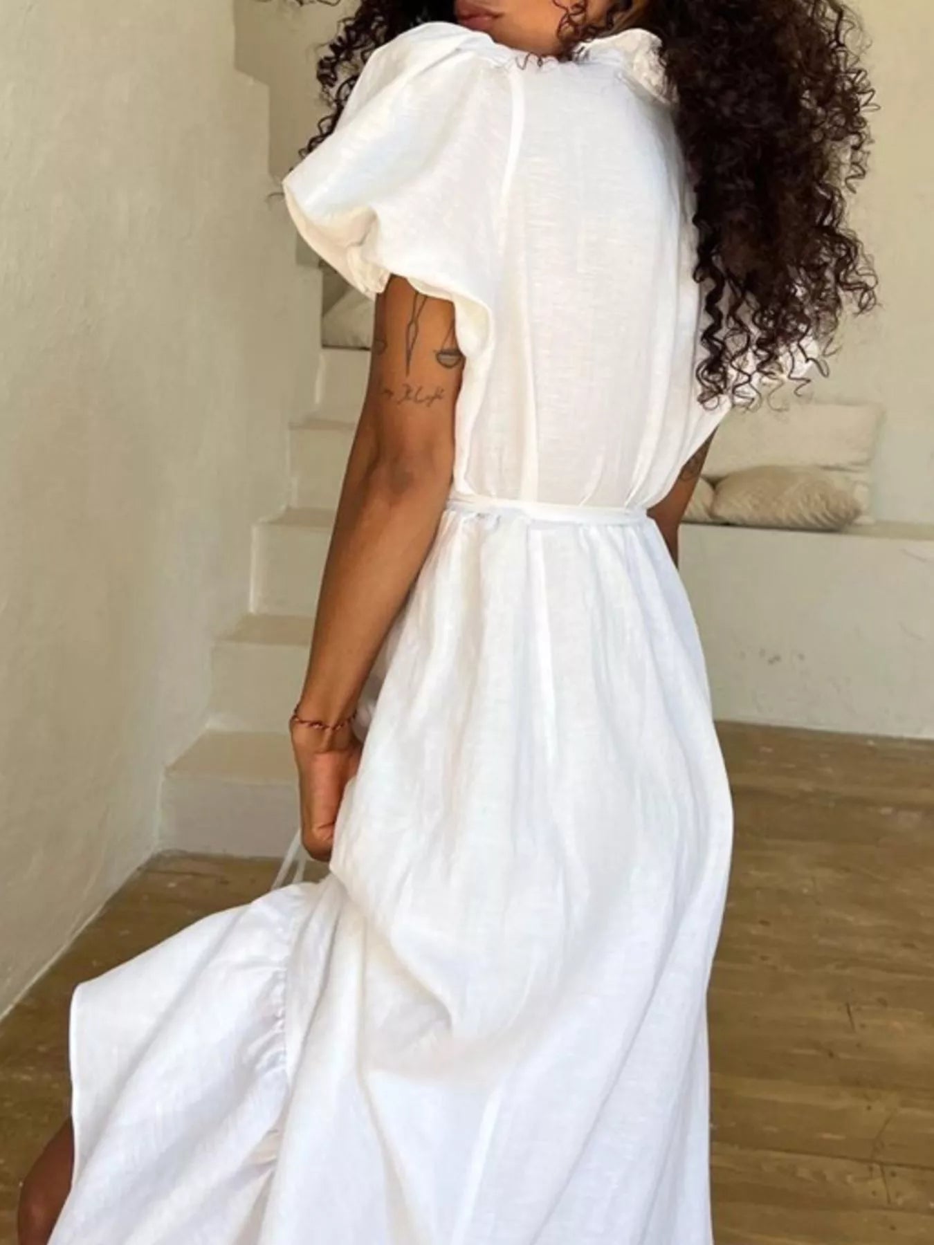 Tie Waist Puff Sleeve Maxi Dress Secondary image