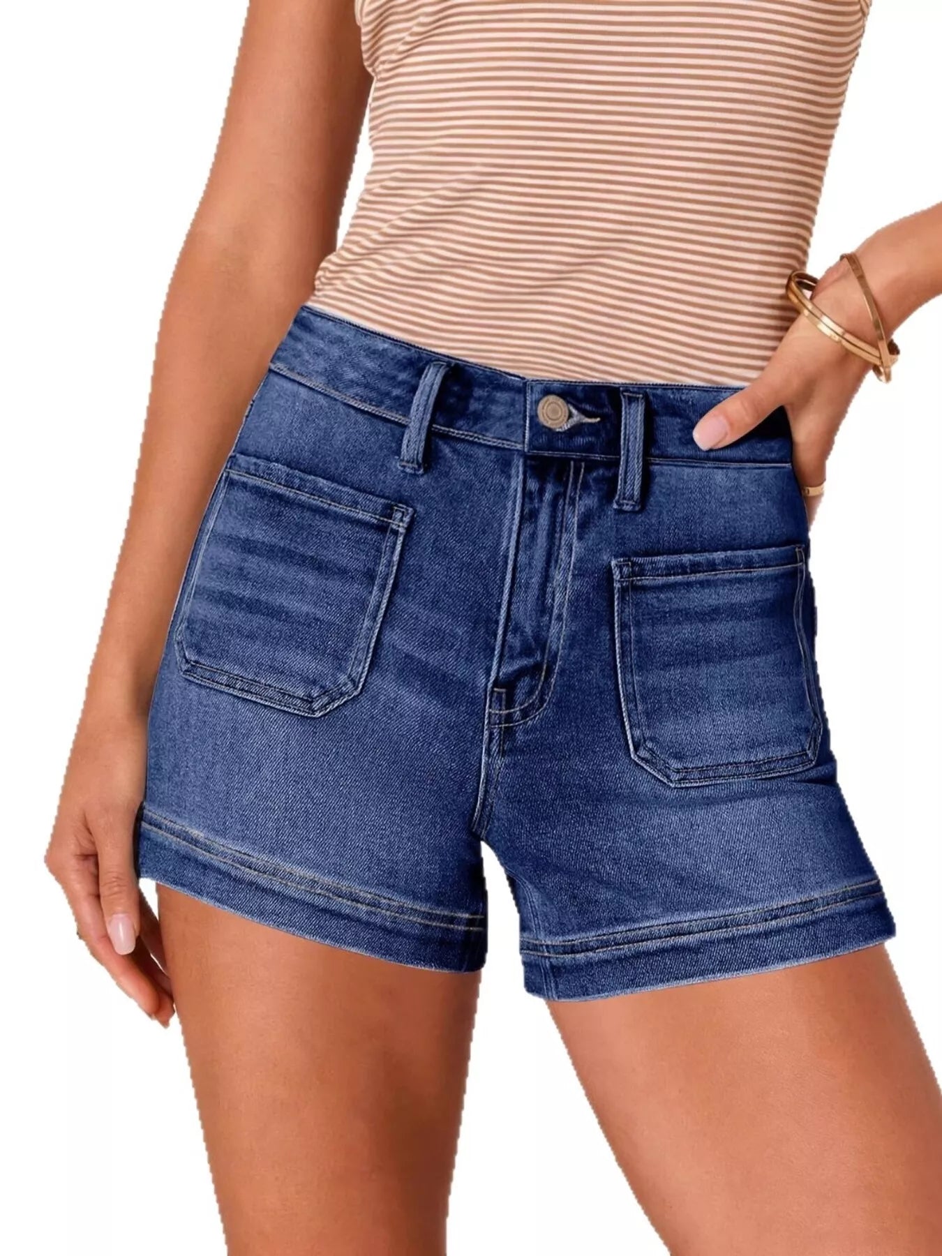 High-Waisted Pocketed Denim Shorts Secondary image